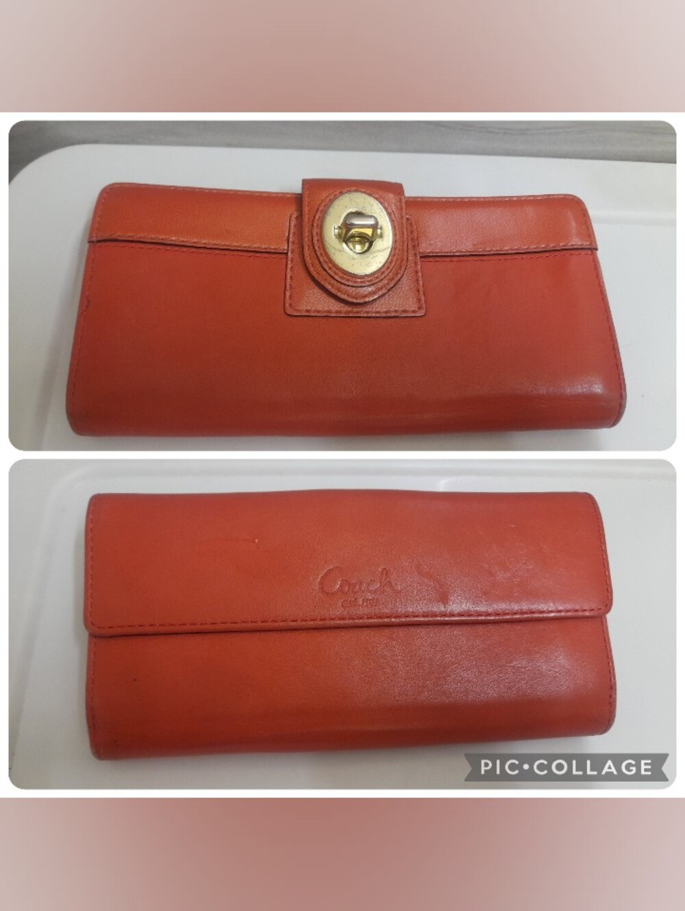 Coach Y2K Coral Leather Turn-lock Continental Wallet